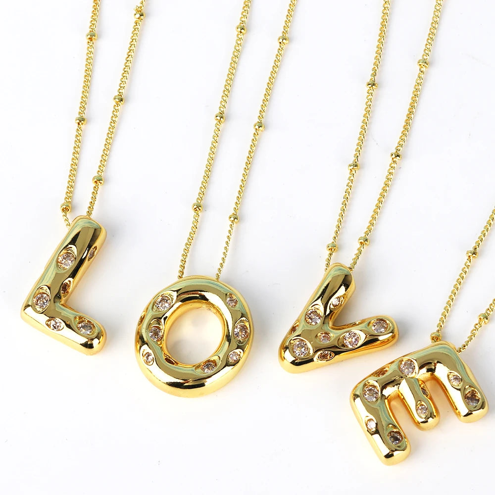 Gold Bubble Letter Necklace