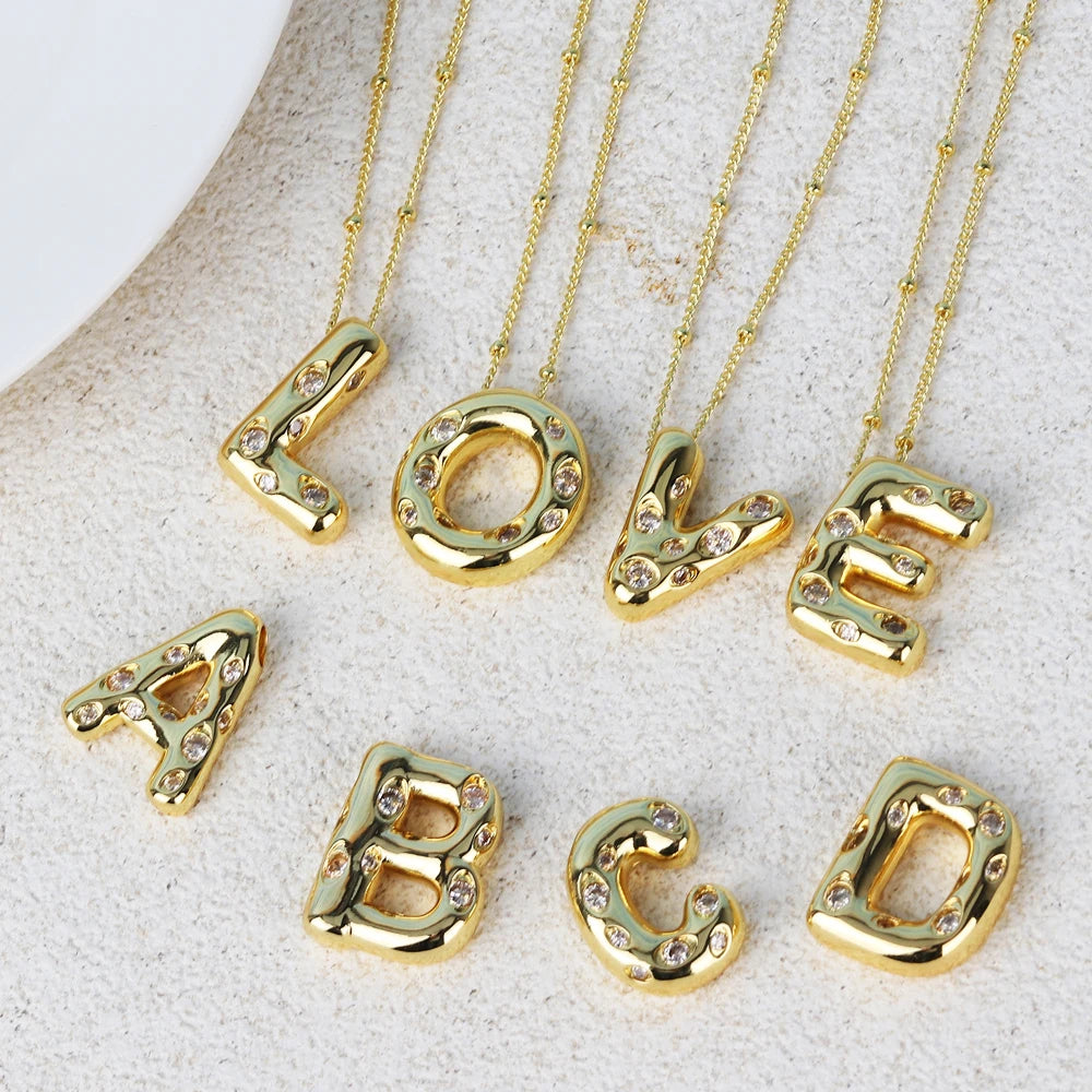 Gold Bubble Letter Necklace